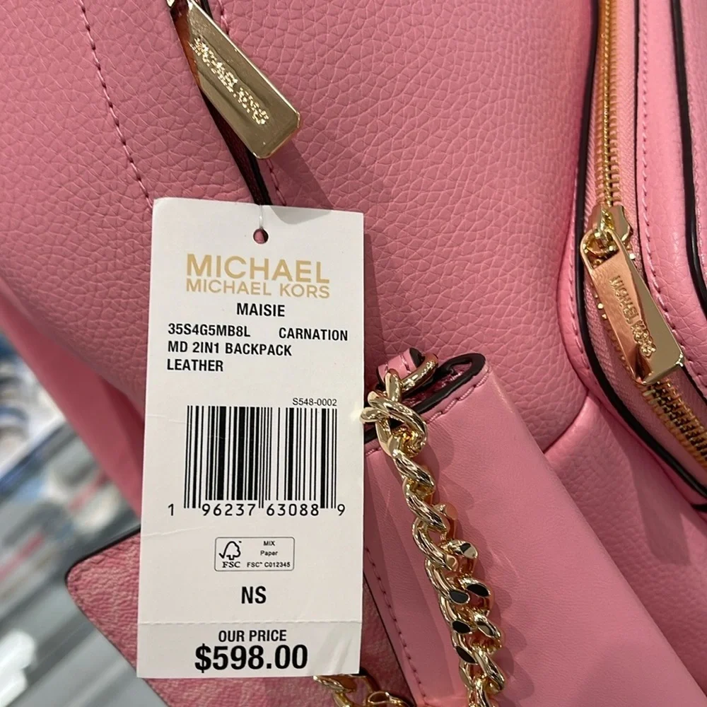 MICHAEL KORS Maisie Medium Pebbled Leather 2-in-1 Backpack Carnation NWT